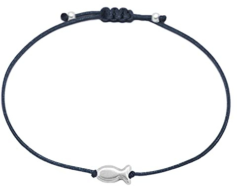 Selfmade Jewelry Armband Damen Silber Fisch Größenverstellbares Makramee-Armkettchen mit Fischchen Handmade Inkl. Geschenk-Verpackung