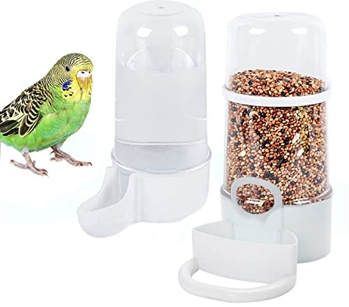 Automatic Bird Feeder, 2 Pack Bird Water Dispenser for Cage, No-Mess Parrot Feeder Bird Water Feeder Bird Cage Feeder Parakeet Water Dispenser Water Bottle Drinker Feeder Food Seed Dispenser 415ml