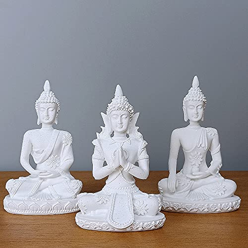 HYFAN Kleine Mini-Buddha-Statue, harmonische Yoga-Figur, Sammlerstück, Handwerk, Feng Shui, Skulptur, Dekoration für Zuhause, Büro, Regal, Schreibtisch (Weiß, 3 Stück)
