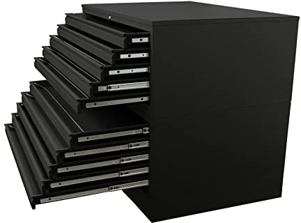 Schrank & Stuhl Planschrank – Grafikschrank mit 10 Schüben für DIN A1 Formate, Flachablageschrank mit Sockel in Tiefschwarz (RAL 9005), Komplett montiert, 102 x 113 x 83 cm