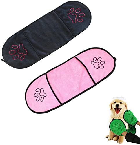 Hesheng Lavables Serviettes pour Chien, Serviettes Microfibre à SéChage Rapide pour Animal,Absorbantes -23 X 65 Cm, pour Les Animaux De Petite Et Moyenne Taille(Noir + Rose)