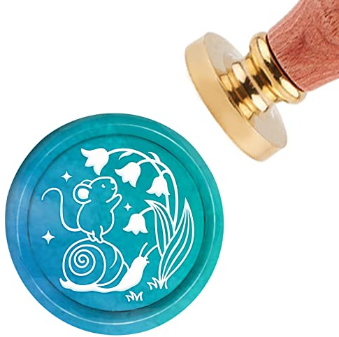 CRASPIRE Vaxsigillstämpel snigel och mus vintage tätning vax stämplar bjällra, 30 mm, avtagbar mässingshuvudstämpel med trähandtag för inbjudningar, kort, presentinslagning