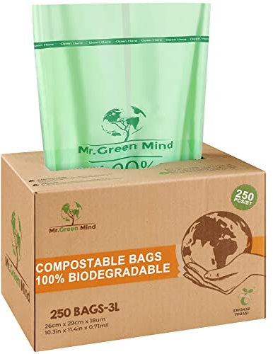 Mr. Green Mind Biobeutel 2/3 Liter 250 Stück Biologisch abbaubar Abfallbeutel - 26 x 29 cm - 100% kompostierbare Müllbeutel - Inkl. Spender - Gft Abfallbeutel
