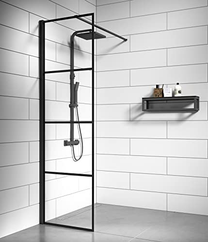 Duschwand Essos 60 x 200cm Glas Duschabtrennung Schwarz - Walk-In Dusche Nano Duschtrennwand