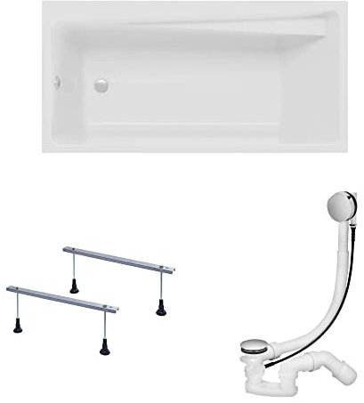 KOLMAN Badewanne ELZA Rechteck 160x75 ohne Verkleidung, Ablaufgarnitur und Füßen Komplettset 3in1 Premium Original Acryl Wanne Siphon
