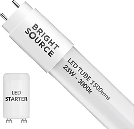 Bright Source 5ft (1500mm) 23w LED T8 Tube, 2070lm, 3000K Warm White, Replacement for 58w T8 Fluorescent, Starter Included - Direct Mains or for use with Switch Start Fitting with Magnetic Ballast