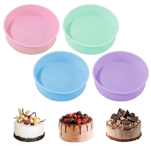 4 Pezzi 20 cm Stampo Silicone Torta 8 Pollici Stampi In Silicone per Dolci, Antiaderente Stampi Silicone Dolci, Tortiera Silicone, Teglie Silicone per Dolci per Torte A Strati, Formaggio