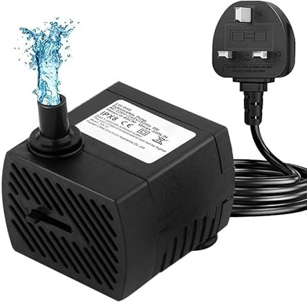 CAM2 Mini Quiet Aquarium Pump - 350L/H, 5W Submersible with 1.5m Power Cord & 2 Nozzles for Pond & Garden