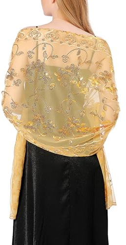 Ladiery Damen Pailletten Floral Schals und Stola für Abendkleid,Glitzer Festlich Hochzeit Stole Tuch für Abend Party