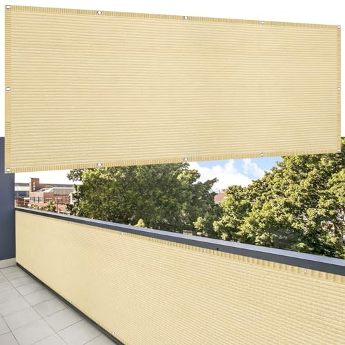 Vela Ombreggiante 30 x 300 cm Frongivistibalcone per Protezione Resistente Al Vento con Corda, Facile da Installare per Recinzione, Ringhiera, Color Crema