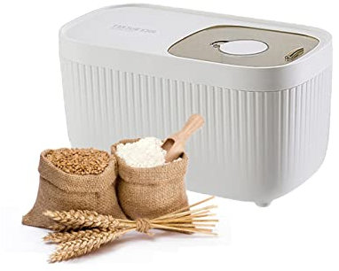 TIECHUINIUB Rice Container Cereal Dispenser Bucket Feeder Container 15 kg Dry Food Container Sealed Rice Bucket Suitable for Storing Cat Food Dog Food Cereal-White||M