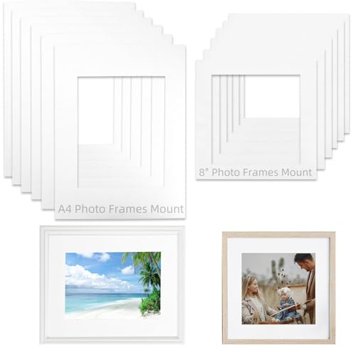 Pack of 12 White Photo Picture Mounts for Photo Frames Mount, 6Pcs Photo Mount with Aperture fit A4 Size, 6Pcs Cardboard Mount fit 8in Photo, Square Photo Mounts Aperture Frame for Prints Artworks