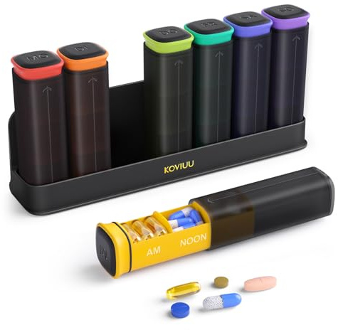 KOVIUU Weekly Pill Organizer 3X a Day, Detachable Pill Box 7 Day, Large 3 Times Daily Pill Case, Travel Pill Container Holder, Week Medication Dispenser Pillbox for Vitamin Supplement Medicine, Black