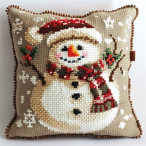 Kitquiver Knüpfkissen Set Weihnachten Knüpfset für Erwachsene (43X43cm) Knüpfen Handarbeit Set Kissen Bastelset Knüpfen Handwerksset Kissen DIY Bastelset für Anfänger für die Sofa-Heimdekoration