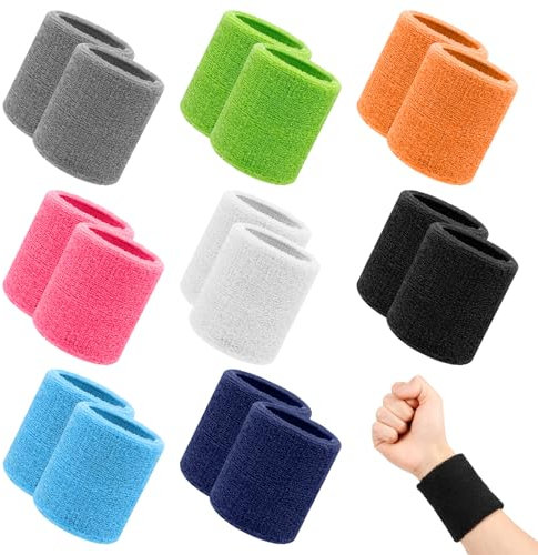 TPTGIAR 16 Stück Schweißband Handgelenk, Wiederverwendbarer Schweissband, Schweißband Kinder Erwachsene, Waschbarer Schweißbänder für Tennis Basketball Fußball Football Laufen Gymnastik