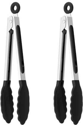 2 Pcs Silikon Zange für Airfryer, Silikonzange, Tongs Kitchen Mit Versiegelter Antihaft-Gummispitze und Silikonbeschichtetem StahlgriffFleischzange Edelstahl Ideal Zum Kochen/BBQ/Salat/