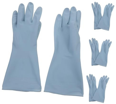 GRIRIW 4 Pairs Waterproof Pvc Kitchen Dishwashing Gloves Large Blue Reusable Rubber Cleaning Gloves for Women Household Washing Dishes