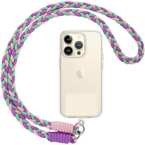 Votvloay Cordino per Cellulare Telefono Universale,Adatto a Tutti Gli Smartphone, Rimovibile Cordino da Collo Nylon Catena Collana Tracolla con Toppa di Fissaggio - Viola, Verde, Rosa