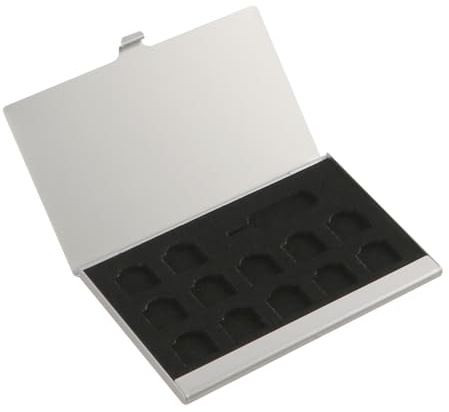 Laroal Aufbewahrungsbox für SIM-Karten, SD-Kartenhalter, Reiseetui mit 12 Steckplätzen für SIM- und Speicherkarten, silbernes Aluminium mit Auswurfstift zur einfachen Kartenorganisation