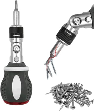 Ratcheting Screwdriver Set - 8-in-1 Magnetic Screwdriver Multibit Set - 180 Degrees Rotating Multi Bit Screw Driver for Furniture, Car, Computer, Electronics Maintenance