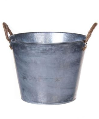INNA-Glas Runder Übertopf BIMETO mit Griffen, Zink, Silber, 18,5cm, Ø22,5cm | Zink Pflanztopf