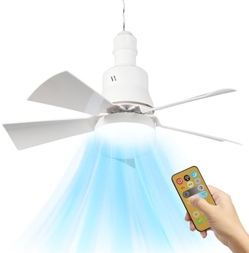 Oamger Ventilateur de Plafond avec Lumière et Telecommande, 30W Lampe Ventilateur Plafond LED avec Douille E27, 5 Pales, 3 Vitesses,Timing, Silencieux, pour Salon, Chambre, Coucher (Blanc)