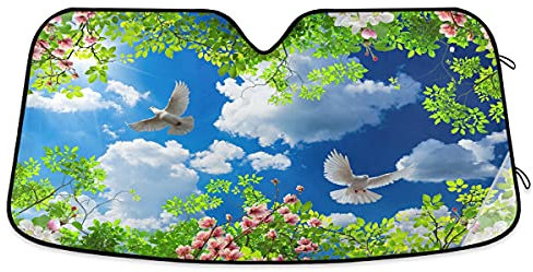 Frontscheibenabdeckung Frühling Blumen Sunny Baum Autoscheibenabdeckung Faltbar Windschutzscheibenabdeckung Schützt Innenraum Auto Windschutzscheiben Abdeckung Für Wohnmobil Truck S