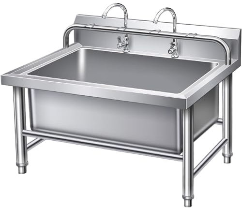 QUSYZD Évier Utilitaire autoportant, éviers de Service, évier de Service de Balai à Franges en Acier Inoxydable autoportant avec Crochets, Facile à Nettoyer et à Installer pour,80CM