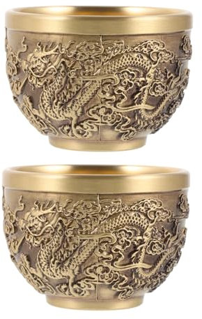 SOIMISS Tazas de Té de Cobre Dorado Estructura Estable Juego de 2 Diseño Vintage Chino y Efecto Decorativo para Decoración del Hogar