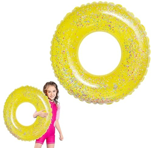 LUMOOM Bouée Gonflable, Anneau De Natation À Paillettes, Bouée D'Été pour Piscine Et Plage, Fête, Brassard À Paillettes pour Enfants Et Adolescents À Partir De 2 Ans (Jaune)