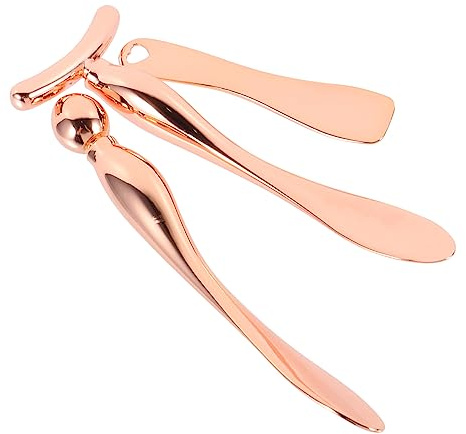 VICASKY 3 unidades de crema de ojos rodillo para cara pequeña espátula facial cuchara de maquillaje de metal crema facial cuchara belleza cuchara cosmética cuchara de aleación de zinc dorado