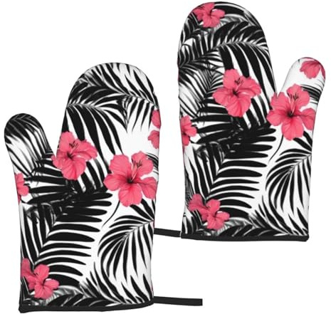 Gants de cuisine imperméables pour barbecue Motif hibiscus Rouge 15 x 28 cm