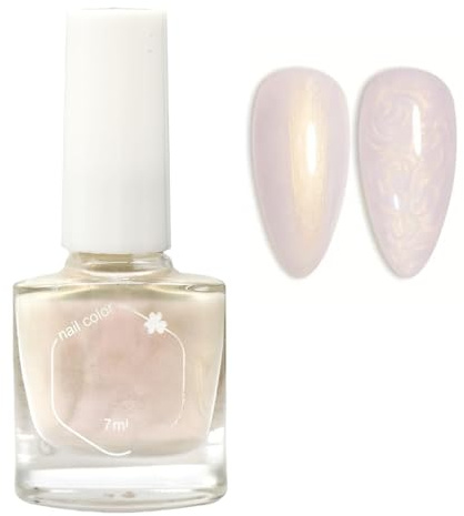 Pearl Nail Polish,White Pearl Glitter Nail Polish Reflect Pink Shimmer Flash,High Glossy Nail Varnish,Long Lasting & Quick Drying Aurora White Na/il Po/lish,No Need Baking & Easy to Apply for Women