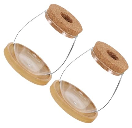 LOORGVEL 2 Sets Clear Borosilicate Glass Hydroponic Planter with Bamboo Saucer Water Flower Pot for Root Viewing Plant Propagation Station for Herbs Office and Home Decor