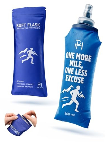 Ph Pro Heat Soft Flask 500 ml, Pack 1 Botella Plegable para Running | Válvula de Mordida y Cuerpo Flexible que Reduce Volumen al Vaciarse (1 AZUL - 500 ML)