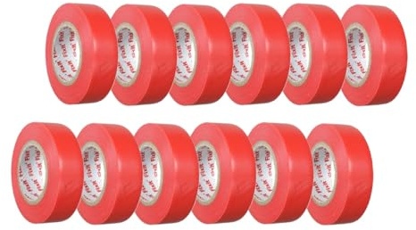 DRW Cinta aislante roja adhesiva 12 unidades 18mm x 10 m