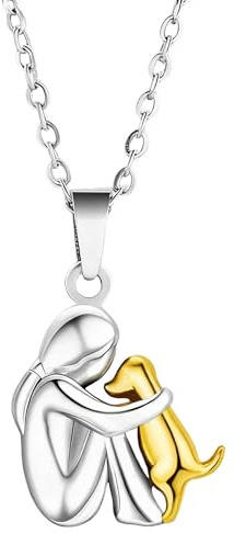Rainway Collier étreinte pour fille et chien, collier en argent avec pendentif animal, chaîne mignonne en argent et or, bijou simple, personnalisé et tendance, cadeau pour femme et fille