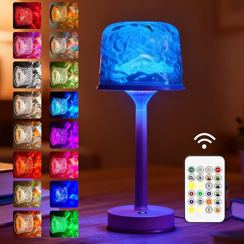 RNPKZ Shower Lamp, Ocean Wave Cordless Projector Light, 16 Color Northern Lights Projector, Rechargeable Water Ripple Light with Touch & RemoteControl for Bedroom LivingRoom GameParty AtmosphereLight