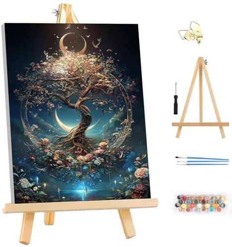 MEIYUDA Malen Nach Zahlen Erwachsene mit Rahmen, Diy Set Erwachsene Baum des Lebens Bastelset, 3 Pinsels Und Acrylfarbe Diy Handgemalt öLgemäLde Kit Als Geschenk und Home Haus Deko 25x35cm