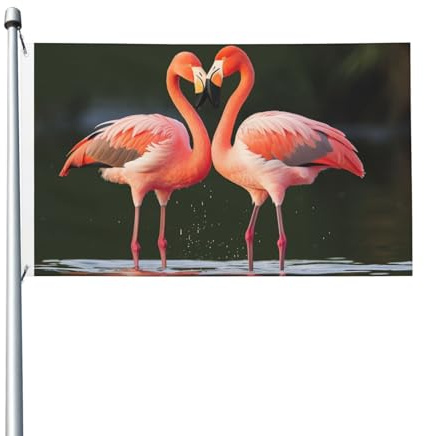 Los Flamencos Se Besan En El Lago Bandera Divertida Bandera Del Patio Lavable Banderas 90X150Cm Para Vacaciones Interiores Celebre