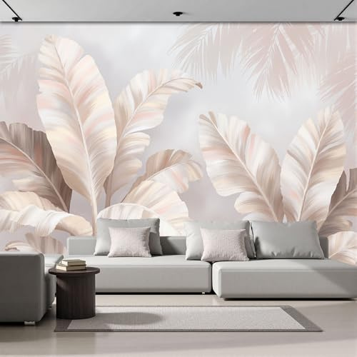 Panorama Carta Da Parati Rosa Chiaro Illustrazioni Di Piante 250x175cm Decorazione Da Muro Xxl Poster Gigante Design Cameretta Foglie Di Banano Tropicale Effetto 3D Per Soggiorno,Camera Da Letto