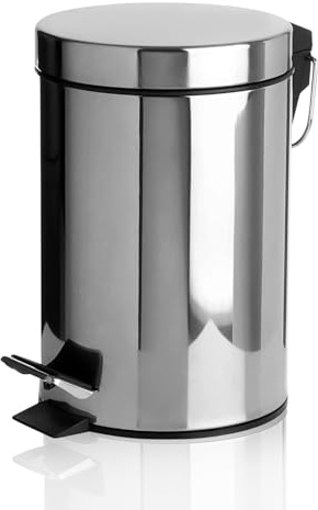 Small Pedal Bin with Lid-3 Litre Bathroom Bin for Rubbish and Toilet Bin | Stainless Steel Trash Can with Removable Inner Bucket and Carry Handle, Small Waste Bin for Bathroom, Kitchen or Bedroom