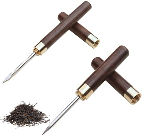CATZUM Punteruolo da Tè Set 2 pz (Piccolo & Grande) Manico Ebano Punta Metallo – Ideale per Tè Puerh, scioglie le foglie con precisione per un gusto autentico.