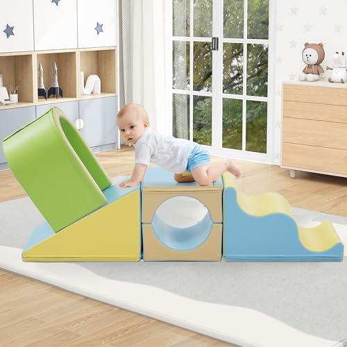 staronce Bloques de espuma 6 en 1 con arco para gatear y tobogán de olas, para interior y juguete de motricidad, bloques suaves de poliuretano impermeables con a partir de 1 año, promueve el
