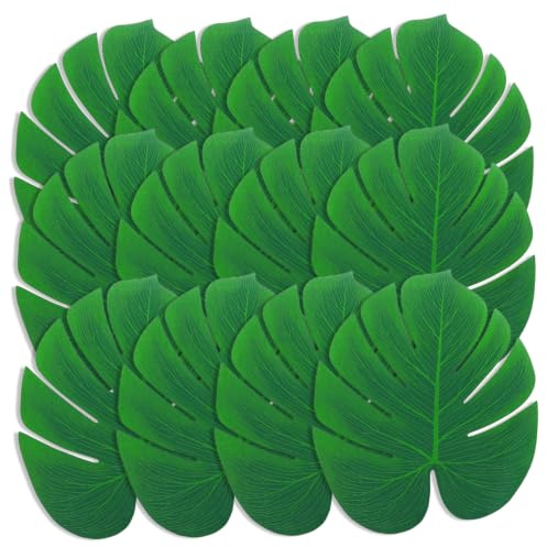 Ameble Foglie di Monstera Artificiali 12 Pezzi, Foglie realistiche finte di Piante Tropicali per Feste hawaiane a Tema Giungla, Spiaggia, Luau, di Monstera Verdi, 12 Tropicali Artificiali