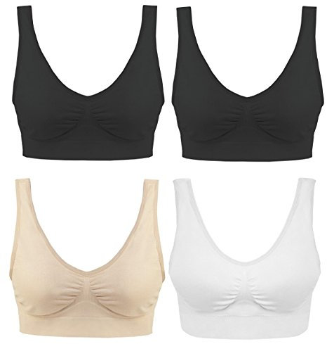 Boolavard 4 Pezzi Bra - Il Reggiseno Comfort. qualità Premium - Miglior Garantita nel Mercato S-XXXL! (3 Set di Colori + Reggiseno Nero Libero, XL - Misura del Torace - 41.5-43in EU 42-44)