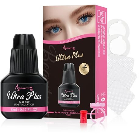 Extensión de Pestañas Postizas Individuales Pegamento FDA Certificado Lash Adhesivo Ultra Plus Profesional Adhesivo Semipermanente, 5ml