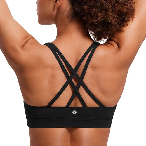 CRZ YOGA Naked Feeling Strappy Padded Sports Bras for Women - Fitness Workout Top Criss Cross Back Yoga Cami Black Large