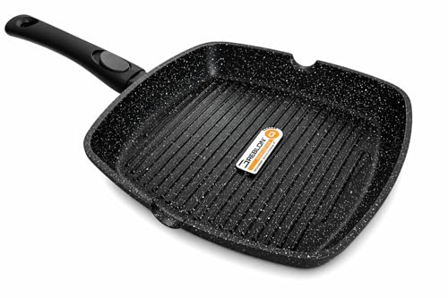 Cflagrant® Poêle à Griller Façon Pierre 24cm Manche Amovible Tous Feux Dont Induction sans PFOA Revêtement Antiadhésif Greblon C3 Technologie Allemande