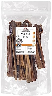 TACKENBERG 200 g Pferdehaut für Hunde - leckerer natürlicher Kausnack in Premiumqualität - schonend getrocknet - reines Naturprodukt zur Belohnung, als Snack oder Leckerli
